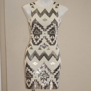 Express Sequin Aztec Mini Dress